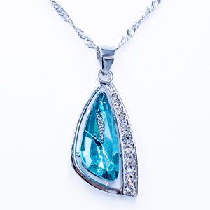 Sea Green Zircon Pendant in Silver Necklace